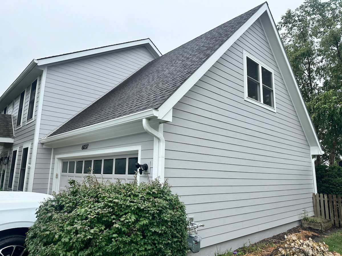 Home exterior with freshly installed James Hardie fiber cement siding